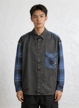 ABLE JEANS唐老鸭联名男衬衫长袖休闲格子纯棉衬衣翻领格子男上衣