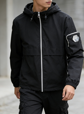 春季ABLE JEANS夹克男女速干户外宽松上衣连帽黑色休闲装拉链外套