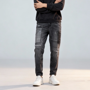 补丁九分裤 中国想象解构风ABLE 时尚 潮流锥形裤 子 JEANS男女牛仔裤