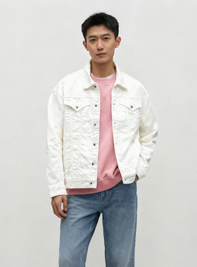 大码外套白色夹克ABLE JEANS男上衣牛仔茄克上装宽松休闲春秋外套
