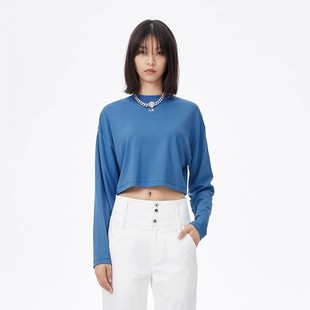 体恤衫 新款 JEANS女士高腰短款 春夏长袖 圆领宽松女上衣潮 T恤ABLE