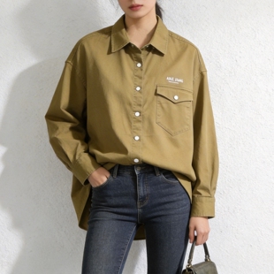 女宽松日系长袖 翻领衬衣中长休闲 JEANS衬衫 ABLE 买到赚到 春季