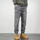 型男裤 闭眼秒ABLE 灰色弹力束口裤 多口袋休闲裤 JEANS男工装 牛仔裤