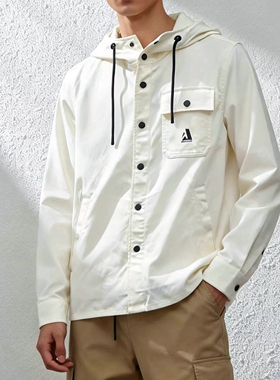 春季外套ABLE JEANS长袖衬衫男女连帽夹克型衬衣贡缎棉弹休闲装