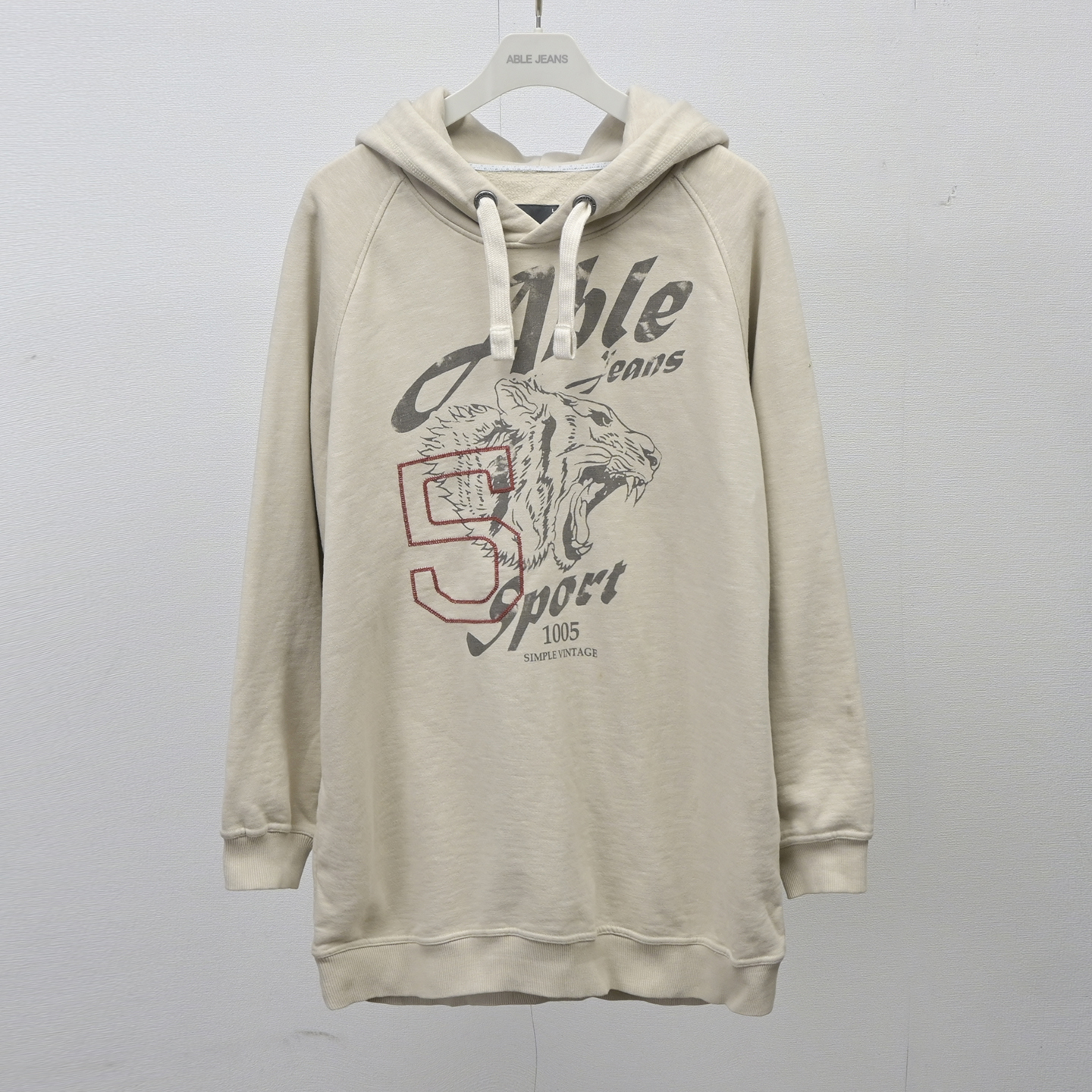 清仓福利ABLE JEANS女士休闲中长款印花套头抓绒宽松卫衣连帽外套