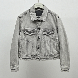 春秋短款女士水洗翻领牛仔夹克ablejeans百搭外套潮流休闲女上衣