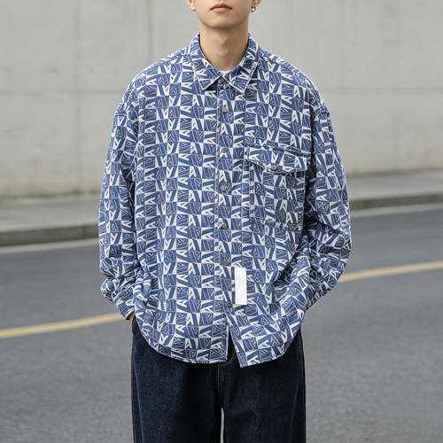 ABLEJEANS棋盘格印花牛仔衬衫
