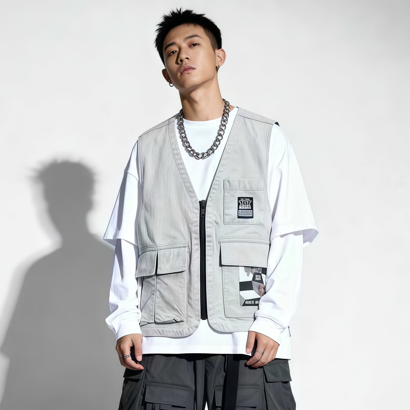 ABLE JEANS休闲宽松工装白牛仔马甲男2025多口袋潮流坎肩钓鱼背心,男装,常规马甲,淘宝优惠券,粉丝福利购,淘宝优惠卷