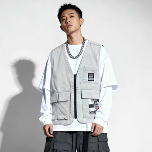 ABLE 白牛仔马甲男2025多口袋潮流坎肩钓鱼背心 JEANS休闲宽松工装