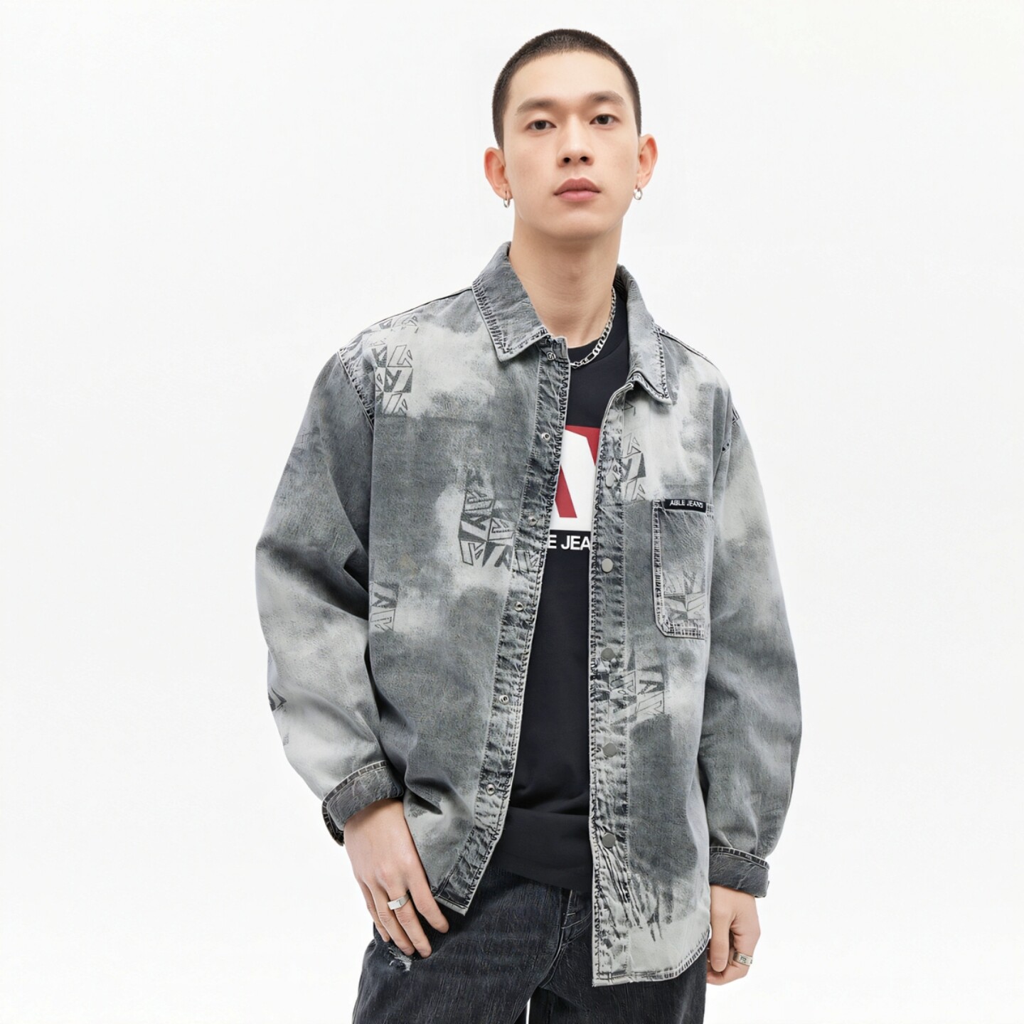 ABLE，JEANS牛仔男衬衫宽松有型