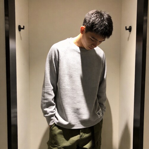 RE圆领华夫格重磅宽松卫衣长袖T