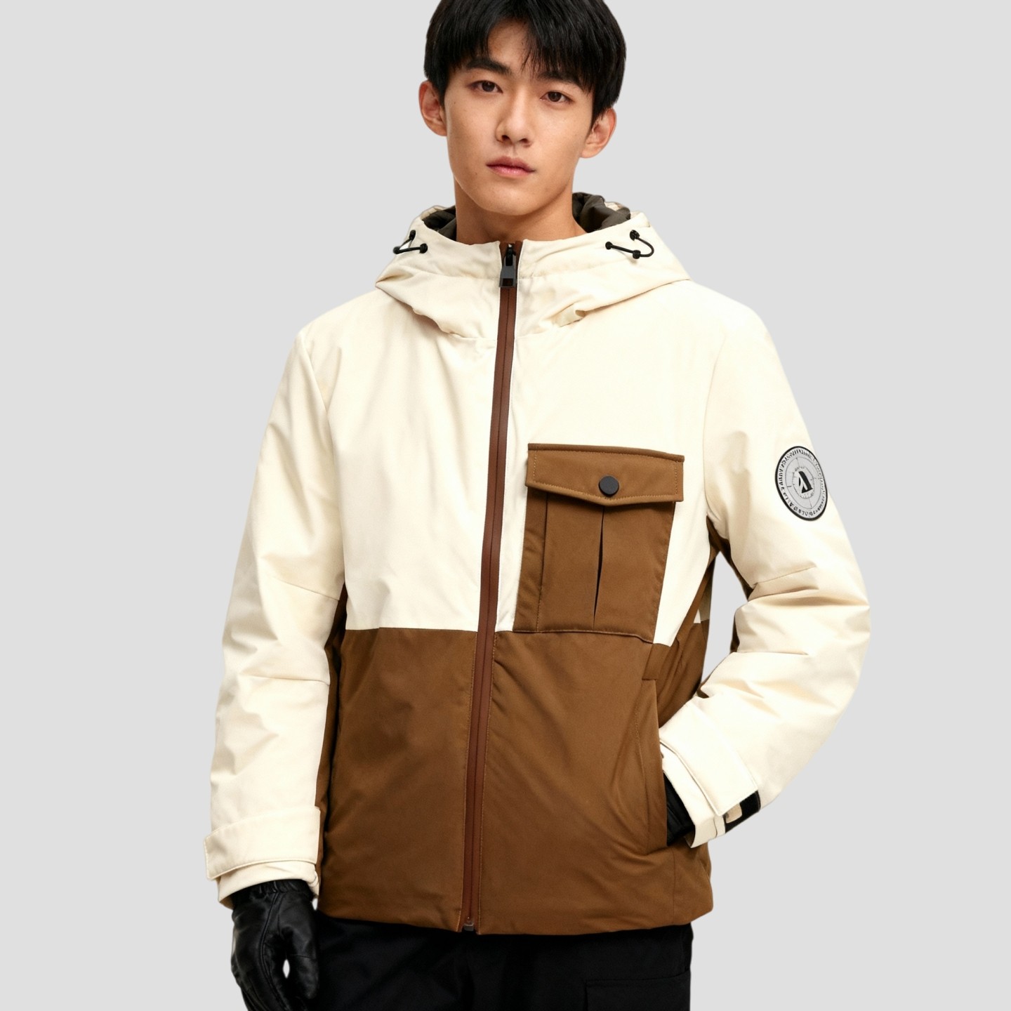 ABLE JEANS男羽绒服冬季外套连帽保暖多口袋机能外套休闲尼龙棉服