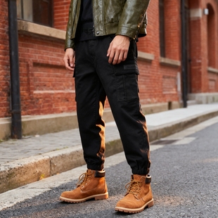 束脚裤 ABLE 黑色磨毛厚款 牛仔裤 多口袋休闲小个子 JEANS秋冬男工装