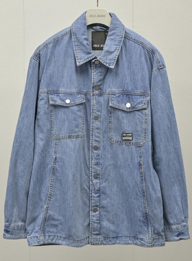 春秋ABLE JEANS男士水洗纯色牛仔衬衫休闲潮流翻领多口袋外套百搭