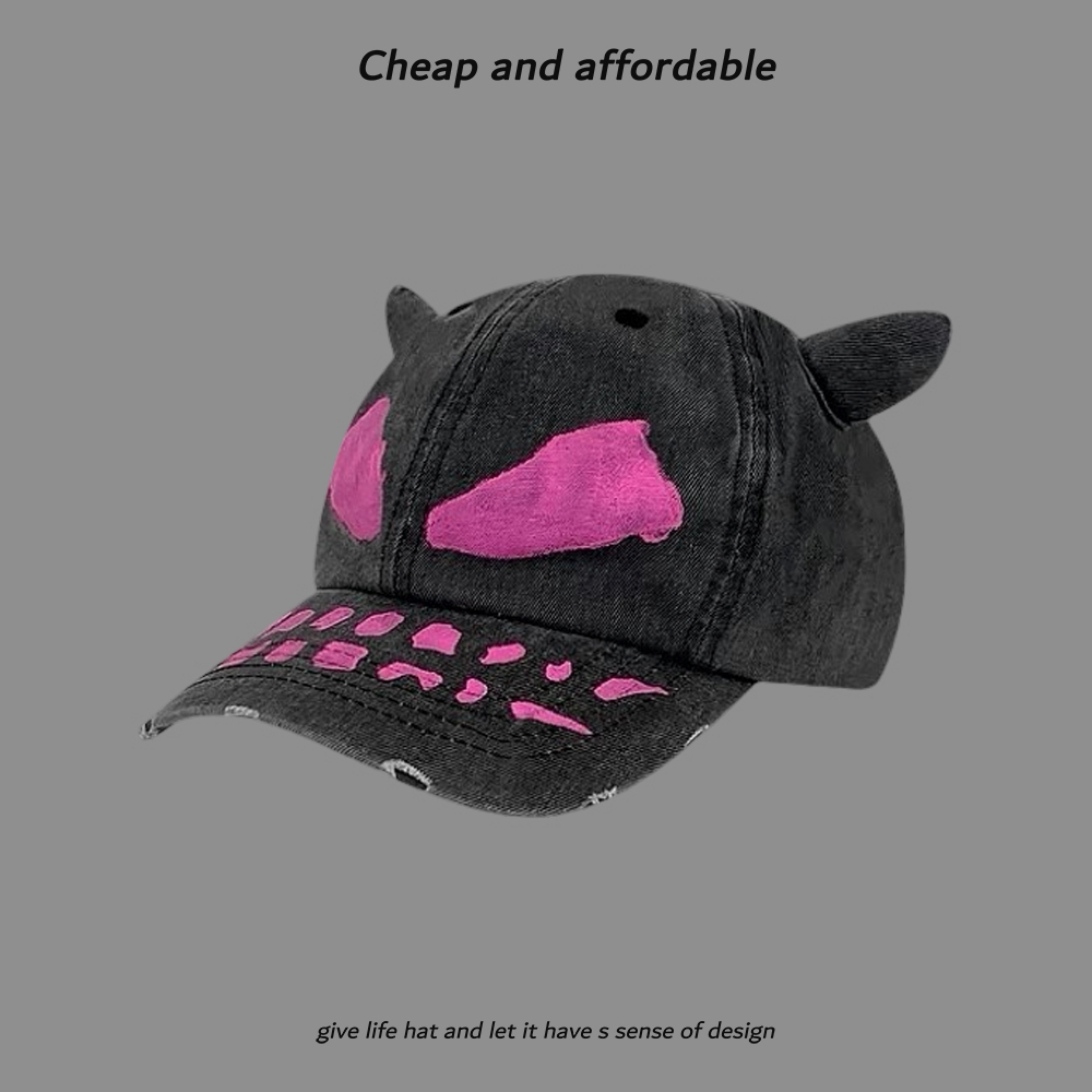 日系小众废土恶魔牛角涂鸦棒球帽