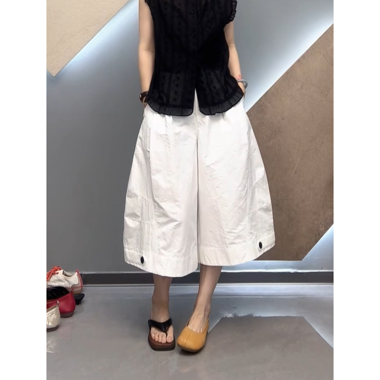 复古简约风A字工装阔腿中裤女2026夏季新款欧货女装七分裤休闲裤