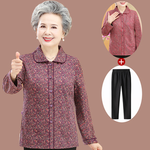 中老年人春装女奶奶衬衫上衣60岁7080妈妈秋装长袖老人薄单衣外套