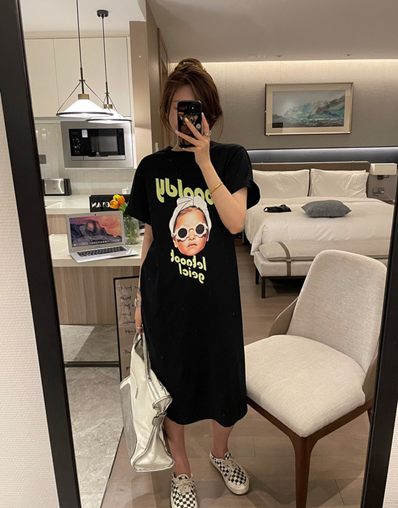 2023新款纯棉夏季女装睡衣t恤连衣裙宽松过膝长款懒人睡裙家居服