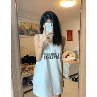 纯棉夏天可外穿字母印花睡衣女款家居服宽松无袖背心性感睡裙薄款