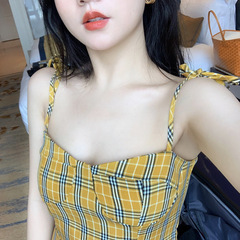 Plaid lace up waist strap Ruffle Dress