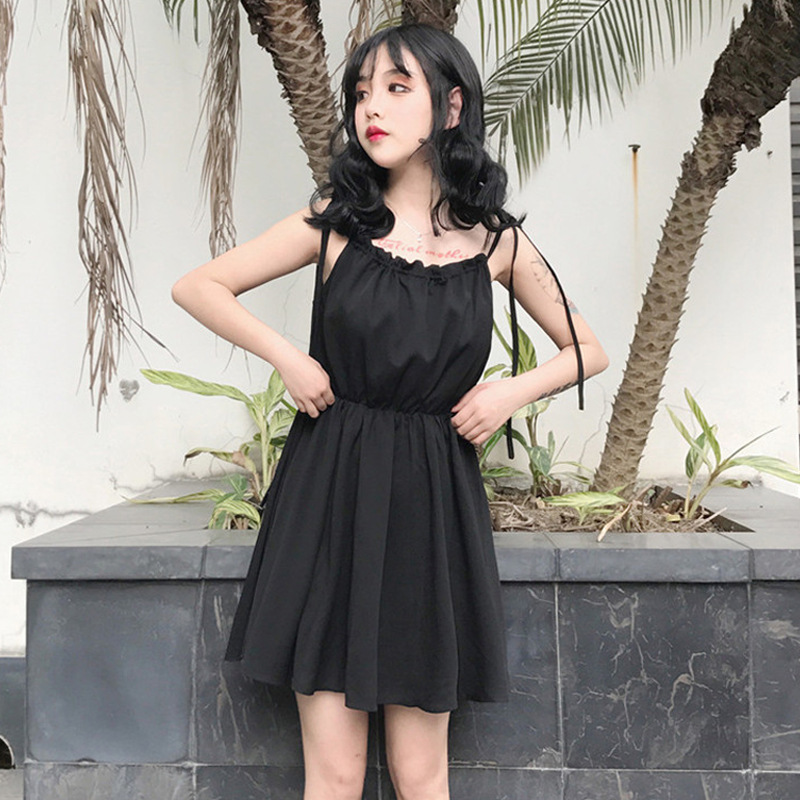 Summer women's wear Korean version medium length high waist slim suspender skirt one line collar off shoulder sleeveless dress small black skirt fashion