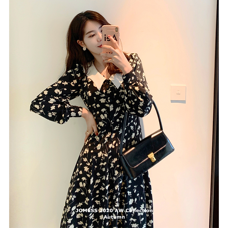 Early autumn dress long sleeve mid length spring and autumn skirt waist down to show thin temperament