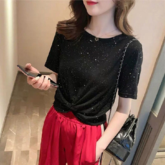 Official figure spandex summer new shiny short sleeve t-shirt female student trend