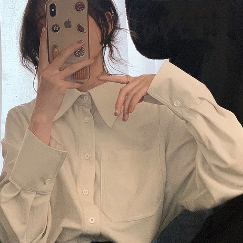 Retro corduroy white shirt in spring