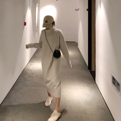 Autumn and winter knitted basic woolen dress new knee length medium length high cold imperial sister mature temperament dress female