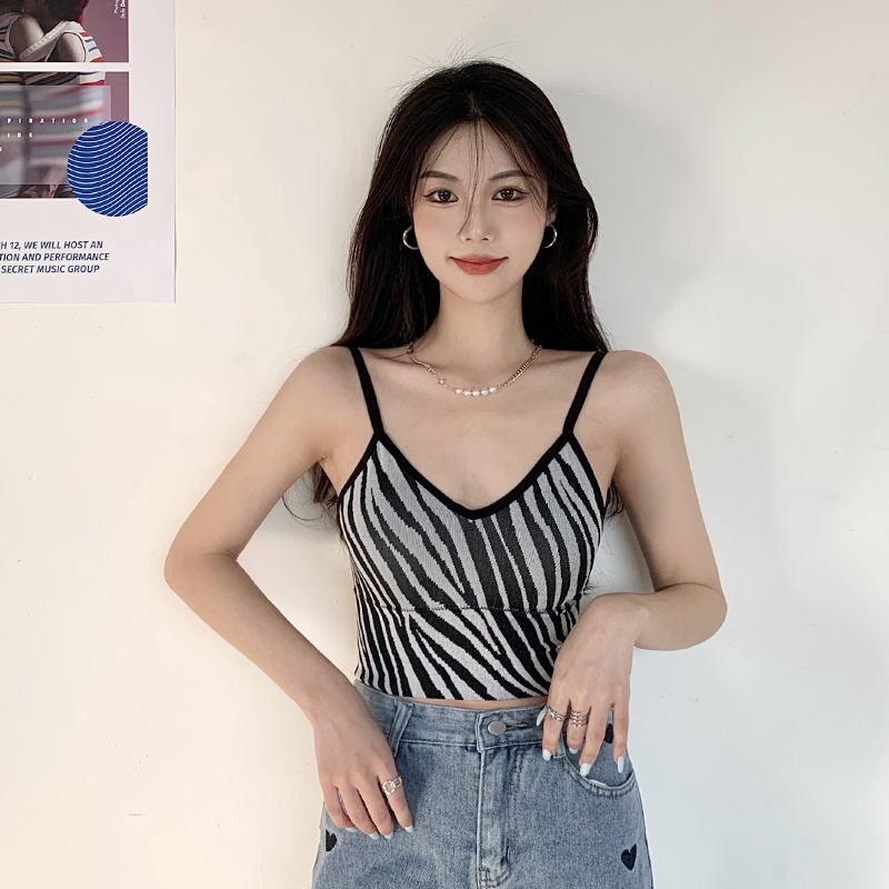 2021 new zebra pattern personality fashion slim suspender vest T-shirt girl