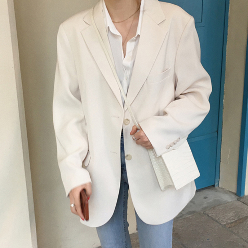 Mid long suit off white Korean autumn and winter new fashion small suit coat