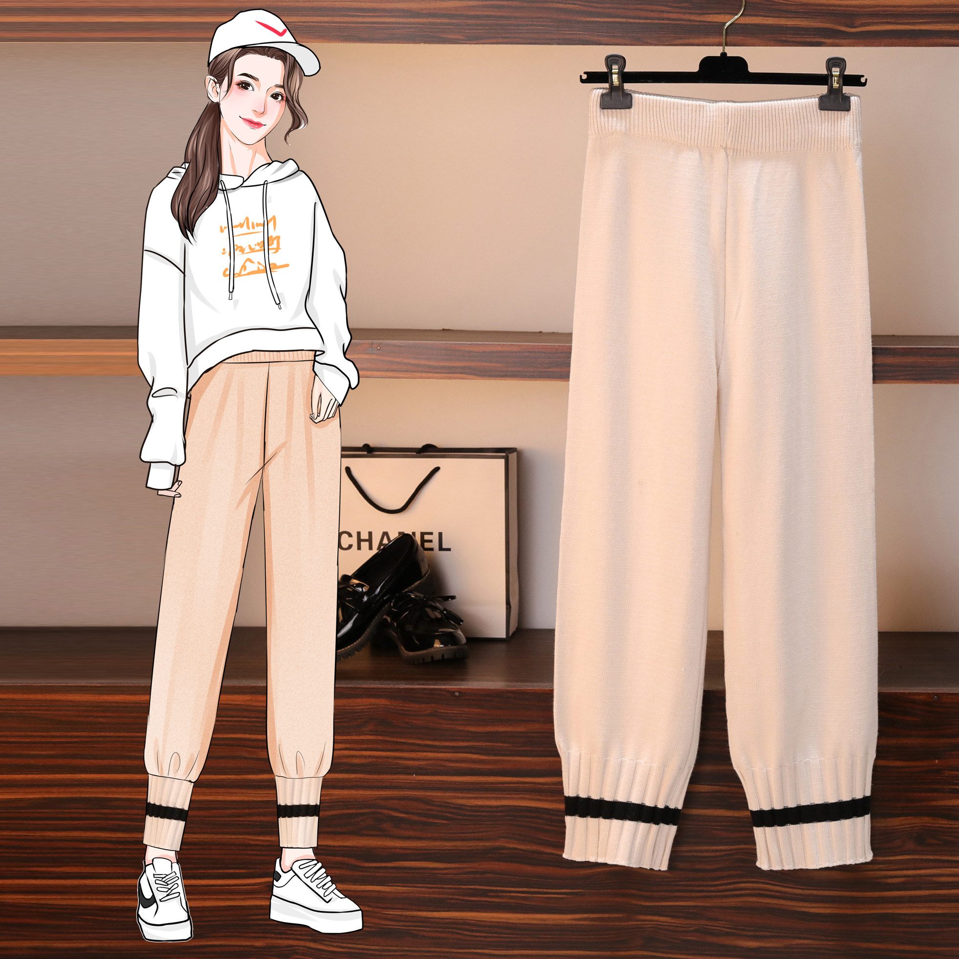 Real wool granny pants wear knitted wide leg pants autumn and winter straight tube loose leg radish pants women's legged pants