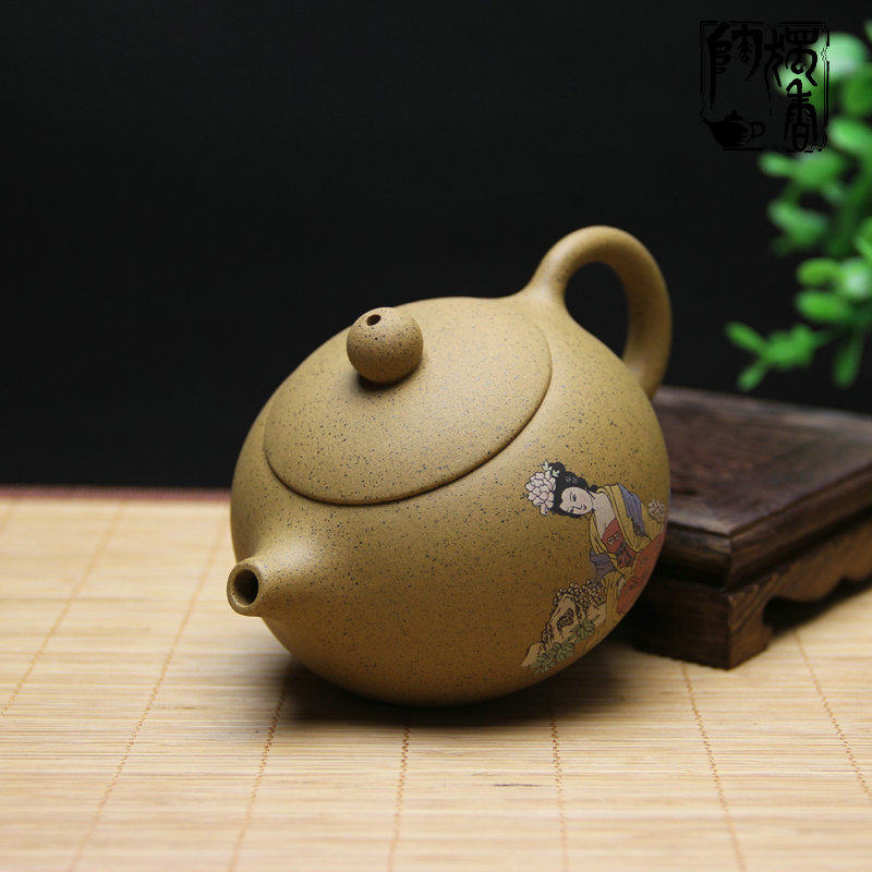 宜兴紫砂泥绘彩绘西施小品壶