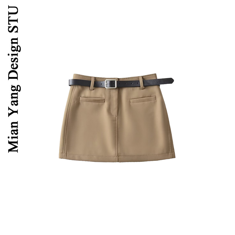 包臀美式复古a字腰带防走光短裙