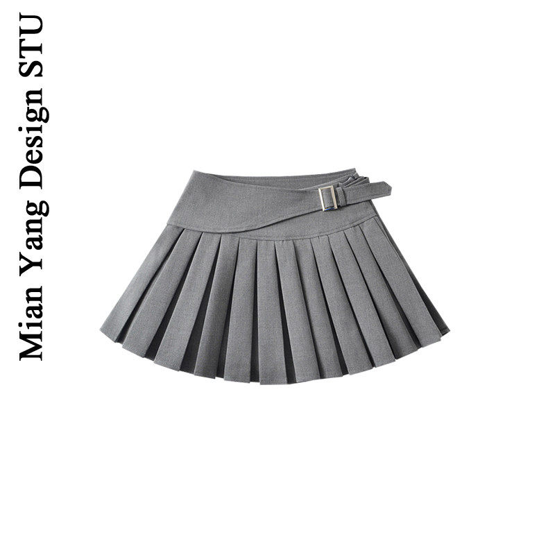 棉洋 小众设计拼接腰带高腰百褶裙学院风jk支付防走光a字长腿半裙,女装/女士精品,半身裙,淘宝优惠券,粉丝福利购,淘宝优惠卷