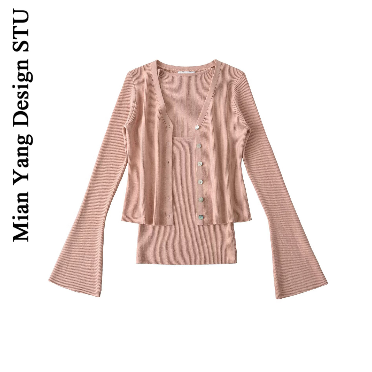 复古小个子显瘦背心针织开衫套装