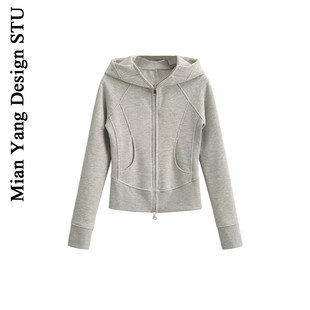 秋冬加绒复古双拉链健身小外套 连帽拼接显瘦卫衣女 棉洋 时髦修身