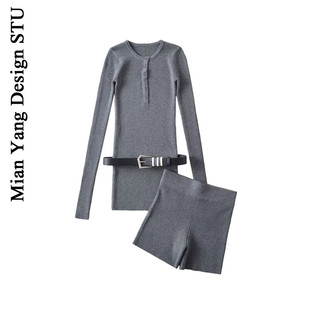 套装 俏皮弹力紧身针织裙短裤 性感辣妹显瘦腰带包臀裙子 个性 棉洋