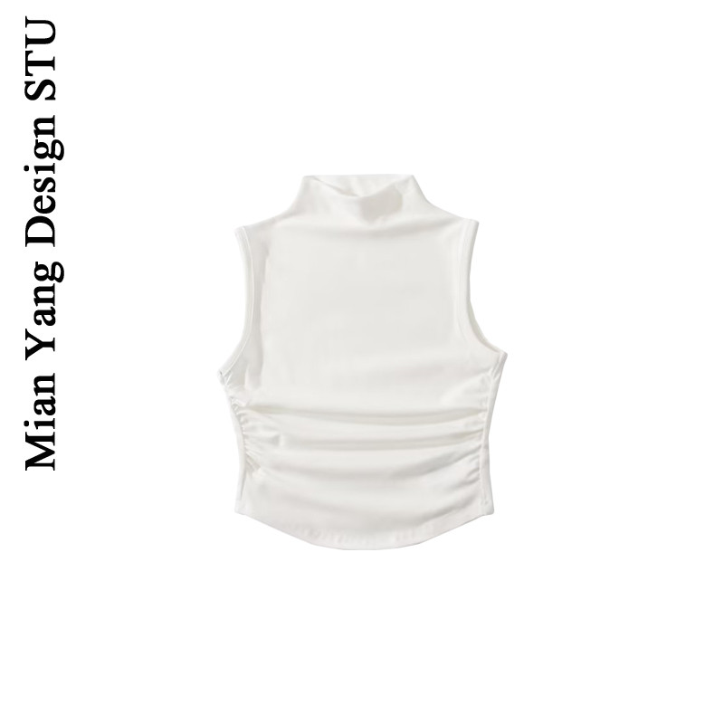 棉洋美式小立领弹力短背心女蚂蚁腰显瘦无袖辣妹紧身上衣运动背心