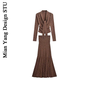 棉洋 博主款纯欲减龄波点围脖扎带长袖+荷叶摆波点包臀长半裙