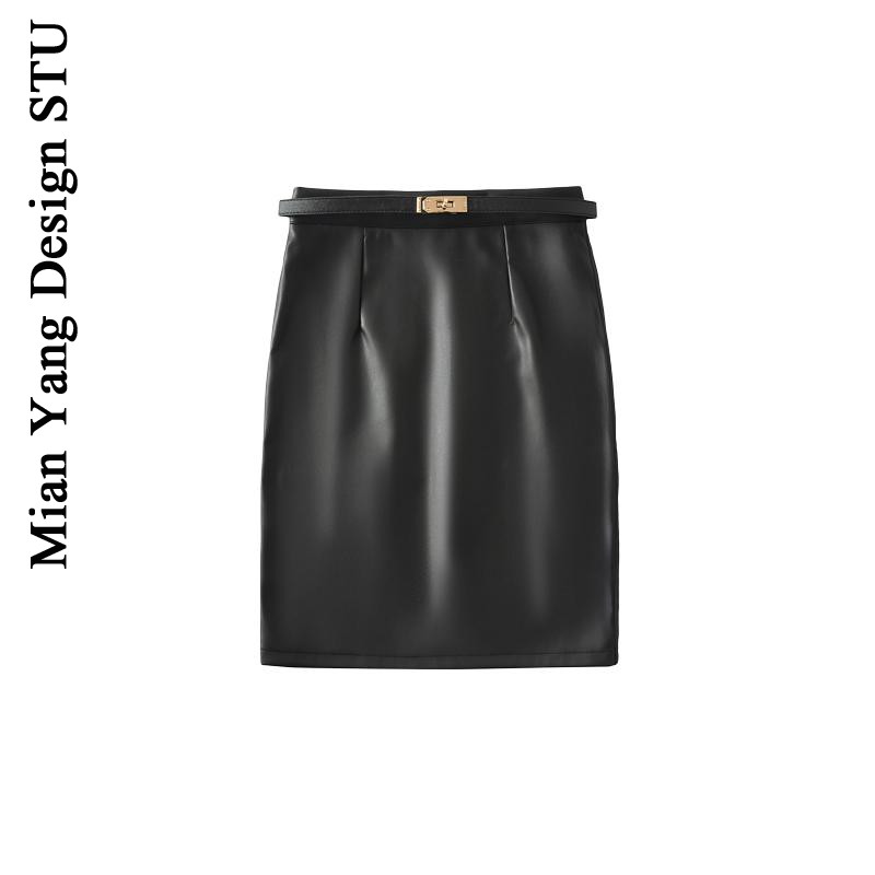 复古性感ol辣妹pu包臀皮半裙