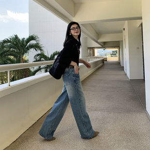 2026春季新品速递 美式复古低腰水洗宽松直筒牛仔裤绣标设计款