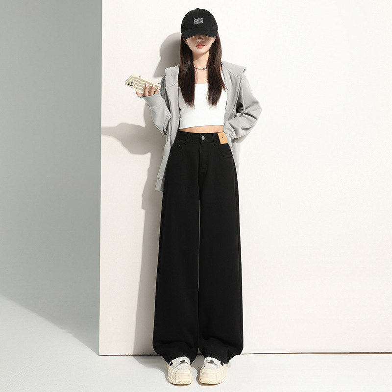 美式复古黑色直筒牛仔裤女早春大码胖mm梨形身材遮胯拖地阔腿裤,女装/女士精品,牛仔裤,淘宝优惠券,粉丝福利购,淘宝优惠卷