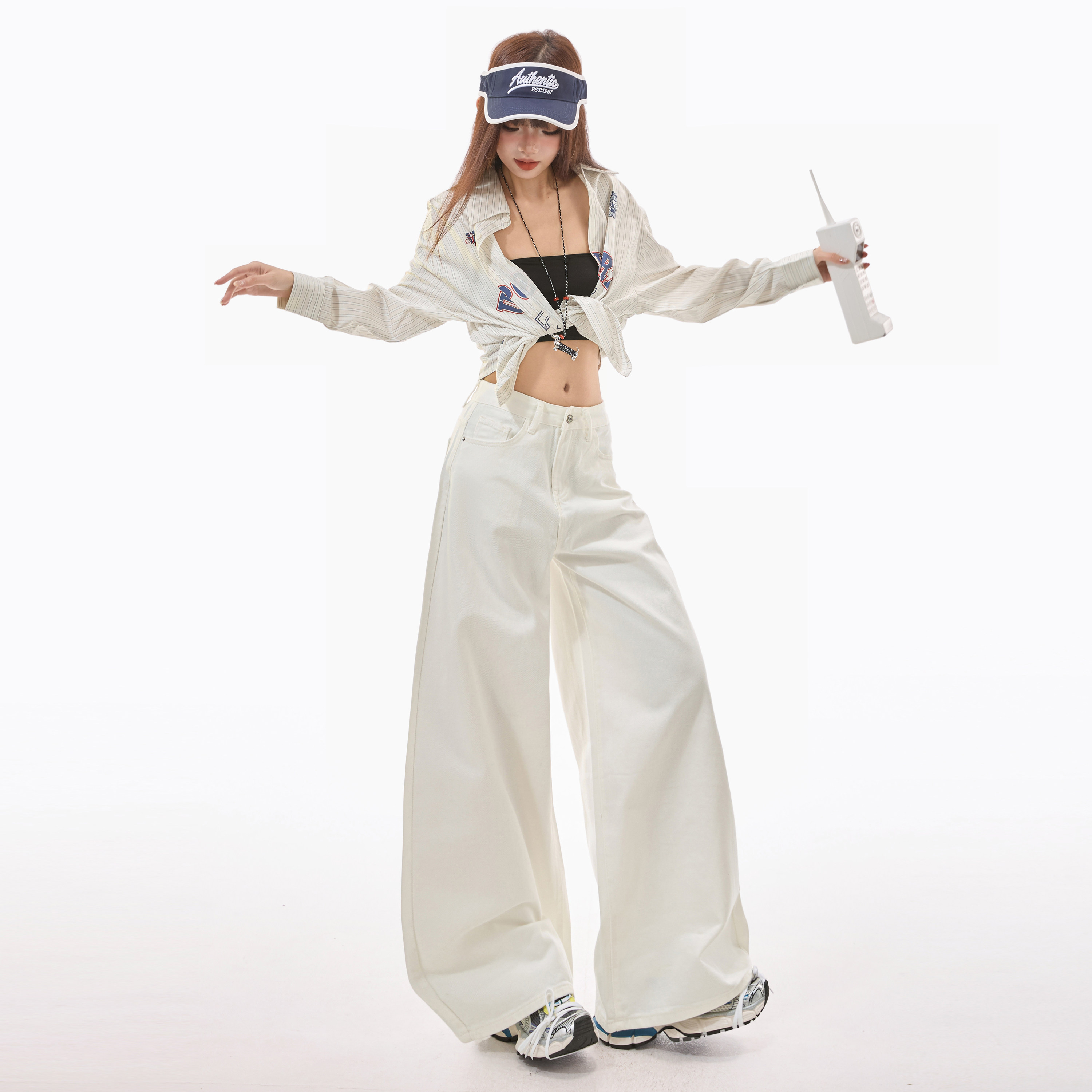 白色阔腿牛仔裤女小个子垂感高级感高腰宽松牛仔直筒裤子,女装/女士精品,牛仔裤,淘宝优惠券,粉丝福利购,淘宝优惠卷