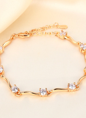 爆款 镶钻手链女式简约百搭时尚不掉色 可抽拉调节手链送女友女物