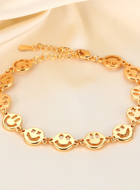 笑脸手链女小众设计女生闺蜜手链简约高级感金色复古手饰