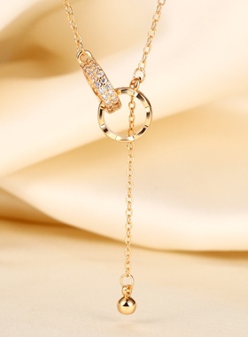 香槟金戒指项链2023女神专属镶钻时尚百搭环环相扣气质送女友礼物