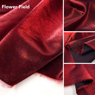 琉璃光泽 鸽血红酒红色变色天丝棉丝麻缎布料 连衣裙礼服汉服面料