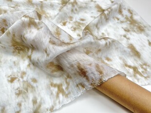 半透细腻 白咖色扎染草木染印花丝麻天丝亚麻面料衬衫吊带裙布料