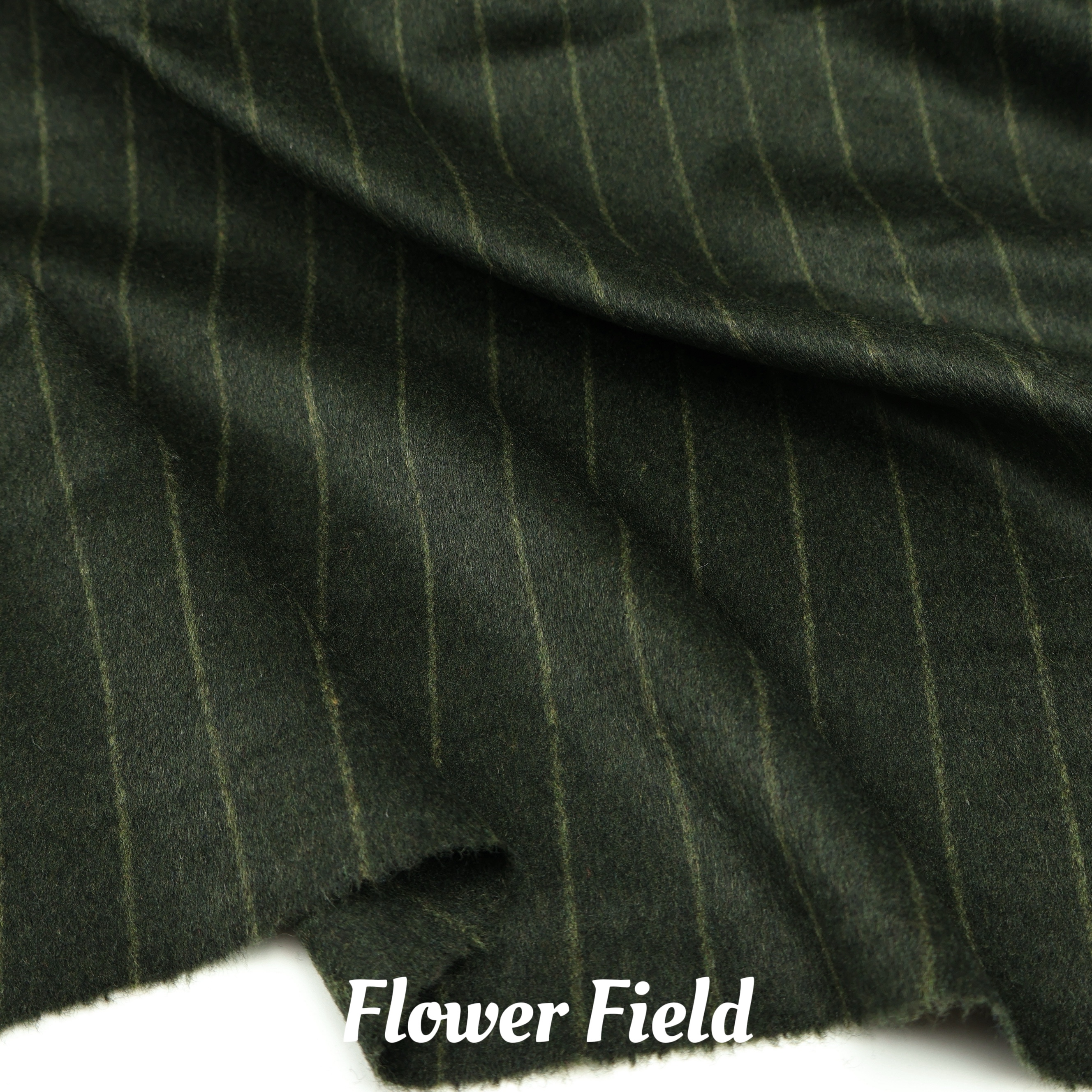 垂感细腻 墨绿色竖条纹顺毛羊毛毛料毛呢面料大衣西装裤半裙布料